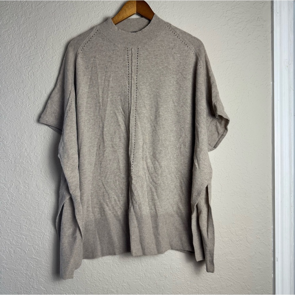 Ann Taylor Wool Blend Pointelle Mock Neck Poncho in Tan